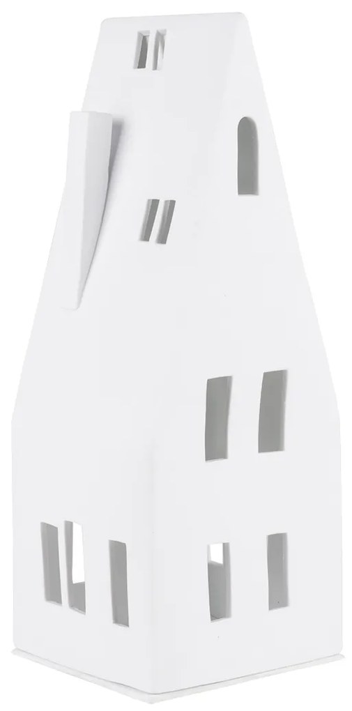 Biely porcelánový svietnik DOMČEK so špicatou strechou, veľký