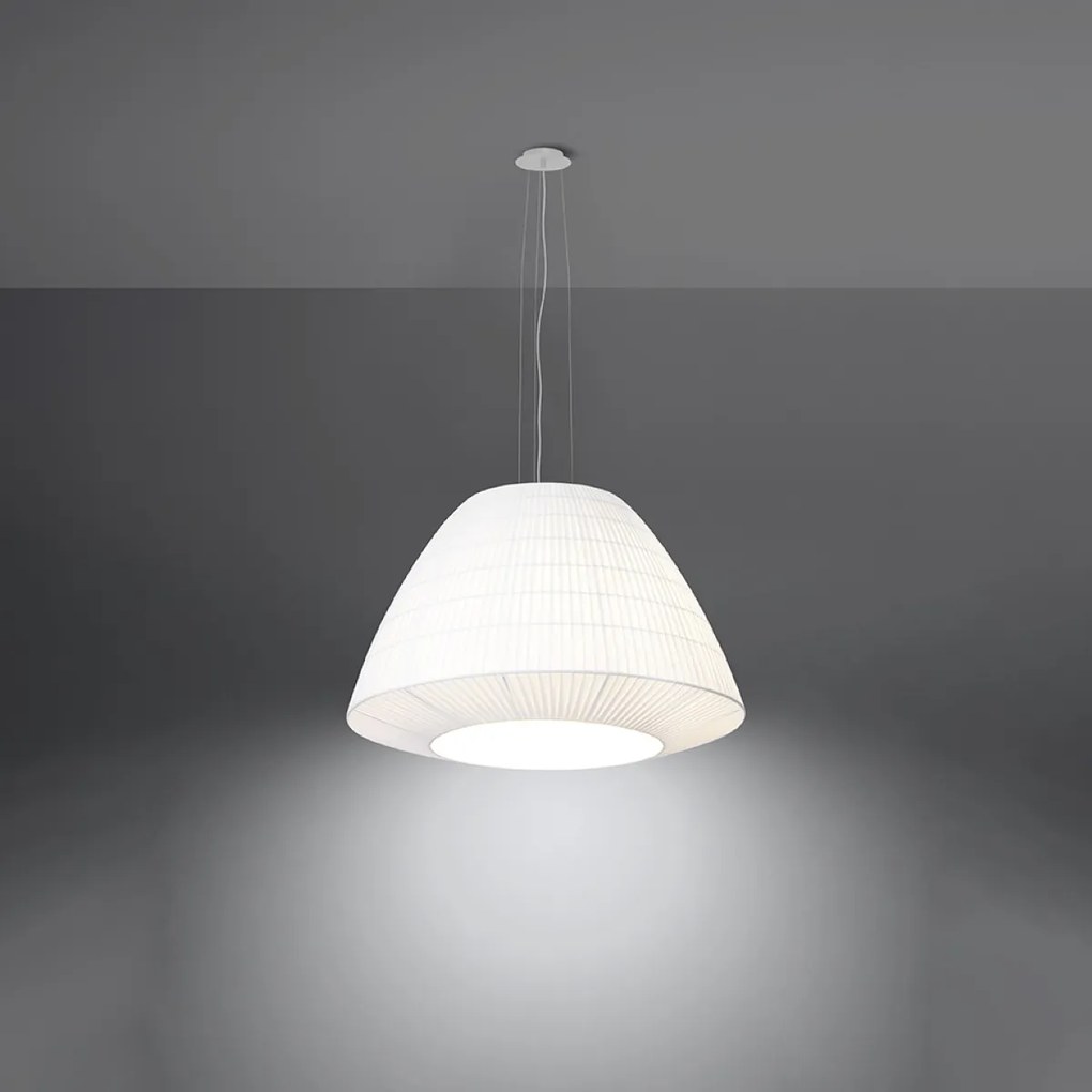 Závesné svietidlo Bella, 1x biele textilné tienidlo, (biele sklo), (fi 60 cm)