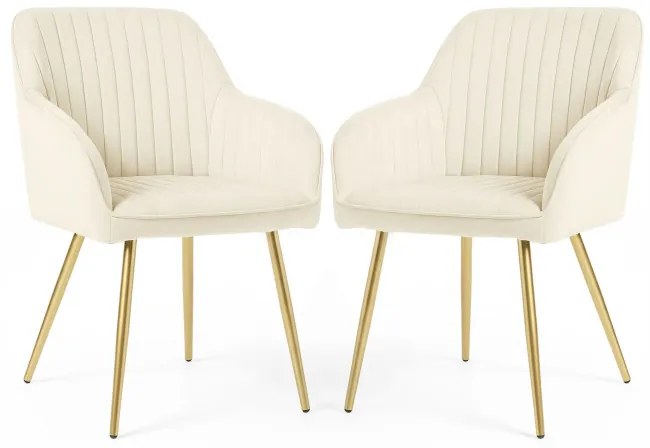 Sada dvoch jedálenských stoličiek FLORENCE zamatové, krémové / zlaté nohy (2 ks)