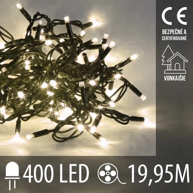 Vianočná led svetelná reťaz vonkajšia - 400led - 19,95m teplá biela