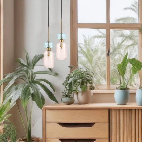 Luster na lanku MOLLY 1xE14/40W/230V pr. 12 cm zlatá/ružová/modrá