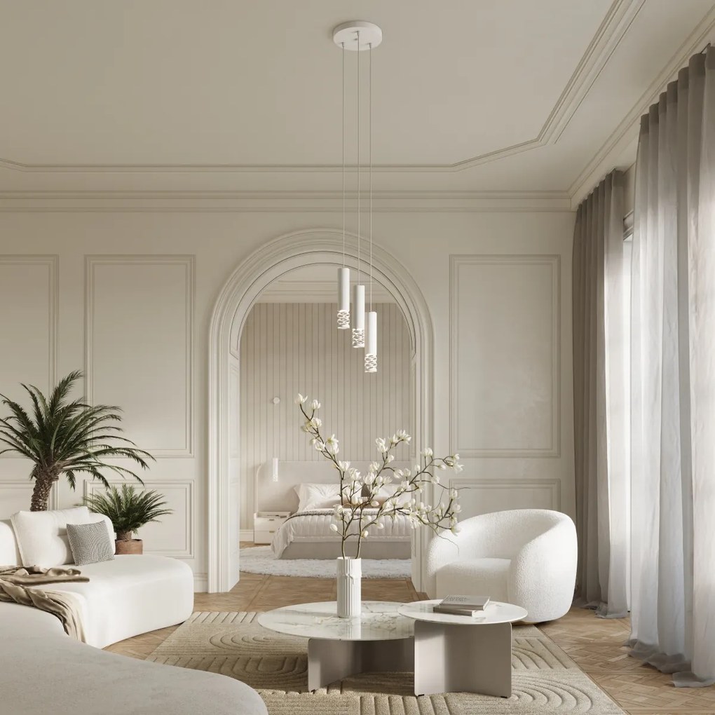 Závesné svietidlo Liro, 2x biele kovové tienidlo