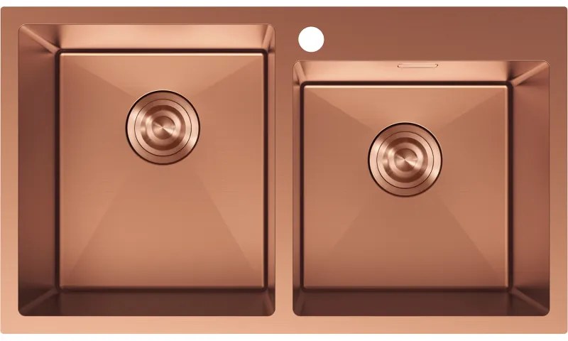 Mexen Xorin, 2-komorový nerezový drez 780 x 450 mm, brúsená meď, 6441782000-65