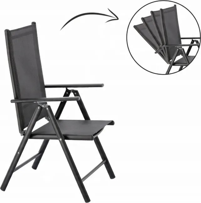 CH Polohovateľná záhradná hliníková stolička Glam II - tmavosivá