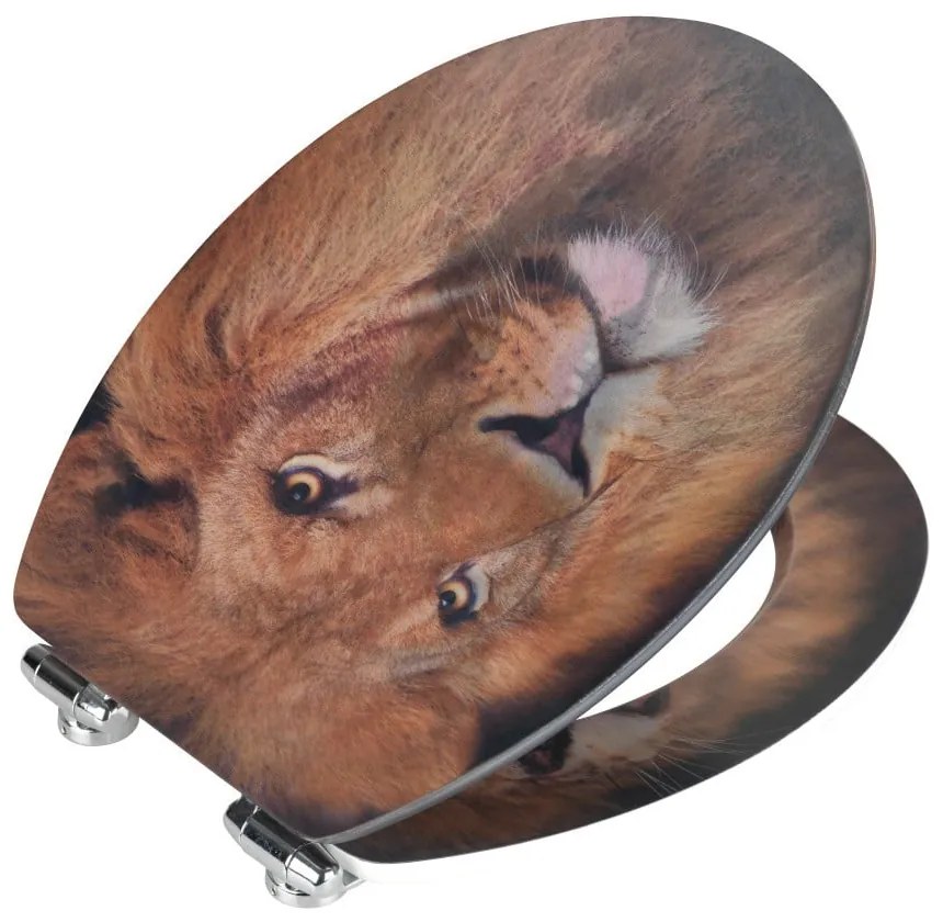 WC sedadlo s 3D obrázkom a jednoduchým zatváraním Wenko Lion, 44,5 x 38 cm