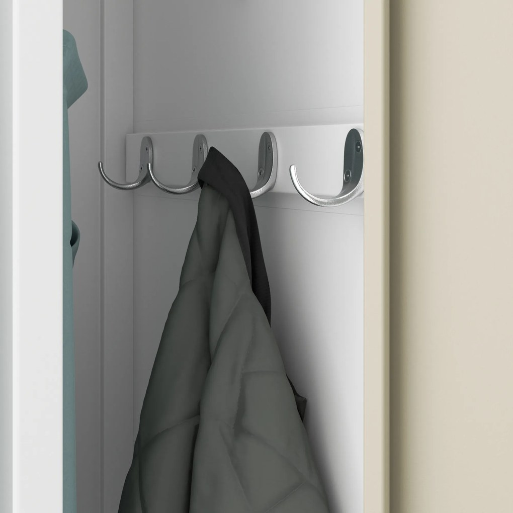 Kovová šatňová štvormodulová skriňa na sokli s policou KACPER, 800 x 1800 x 500 mm, Eco Design: biela/ dub sonoma