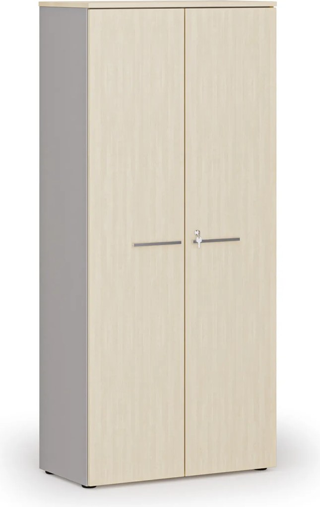 Kancelárska skriňa s dverami PRIMO GRAY, 800 x 420 x 1781 mm, sivá/breza