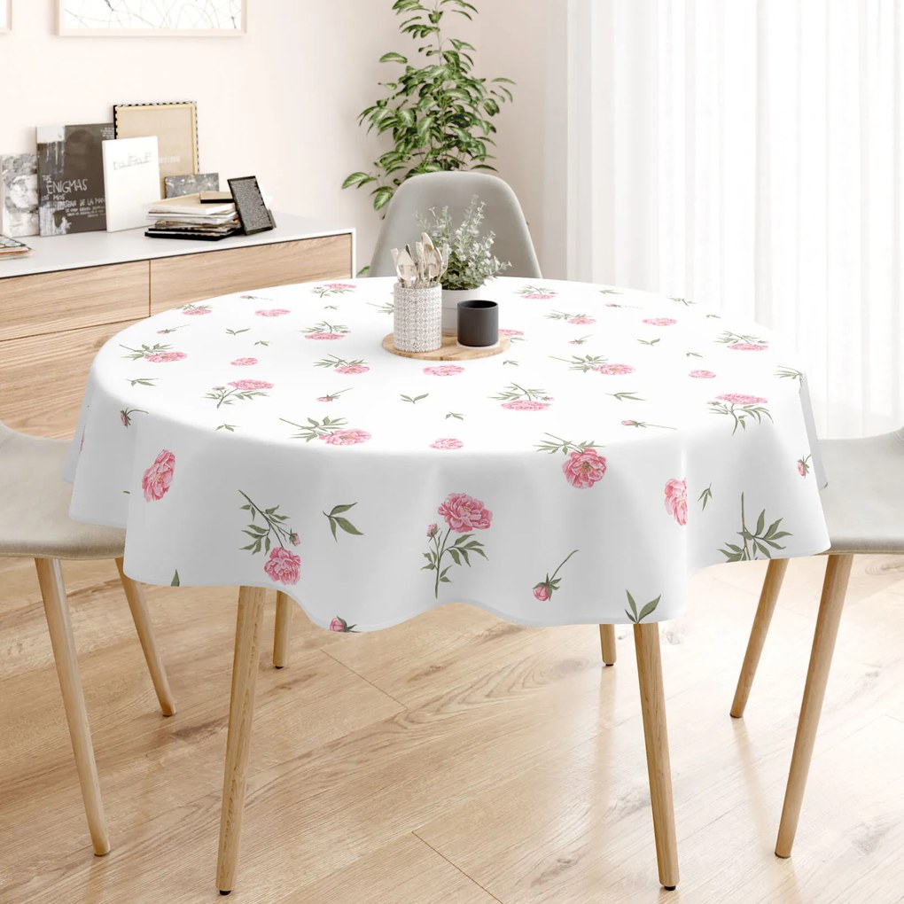 Goldea okrúhly obrus 100% bavlnené plátno - pivonky Ø 130 cm
