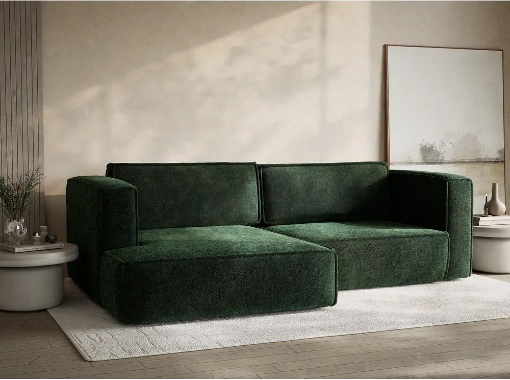 Tmavozelená ženilková rozkladacia/s úložným priestorom rohová pohovka (ľavý roh/s leňoškou) Velto – Maison de Rêve