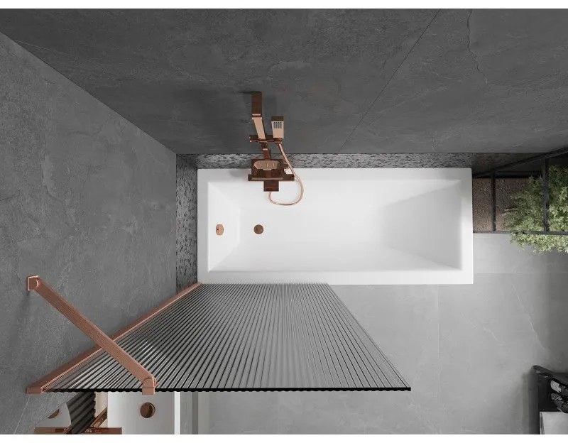 Mexen Next, 1-krídlová vaňová zástena 80 x 150 cm, 6mm sklo Ribs, medená matná, 895-080-000-00-09-65