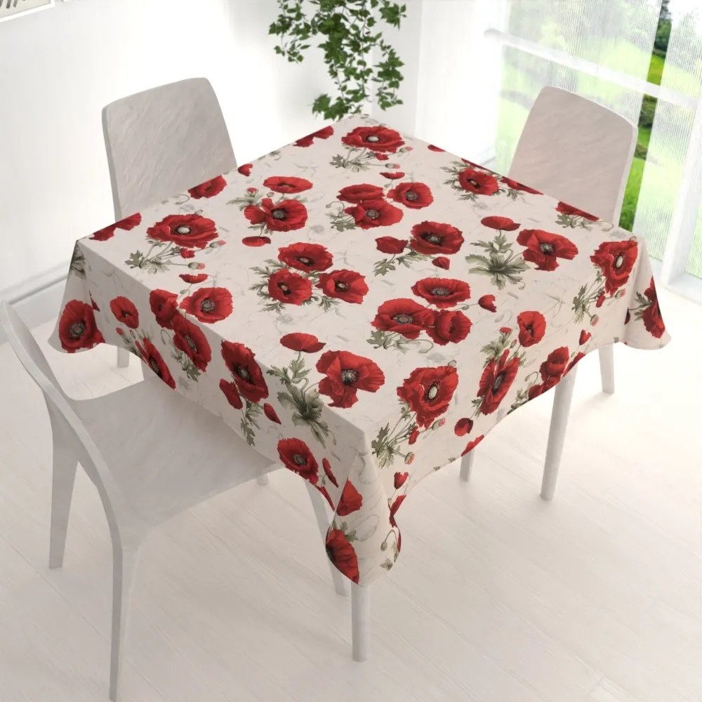 Biante Bavlnený štvorcový obrus Sandra SA-586 Vlčie maky na krémovom 100x100 cm