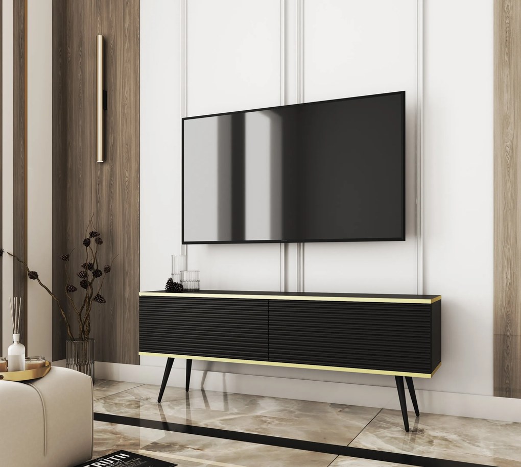 Závesný televízny stolík Oro MDF 135 cm čierny/zlatý