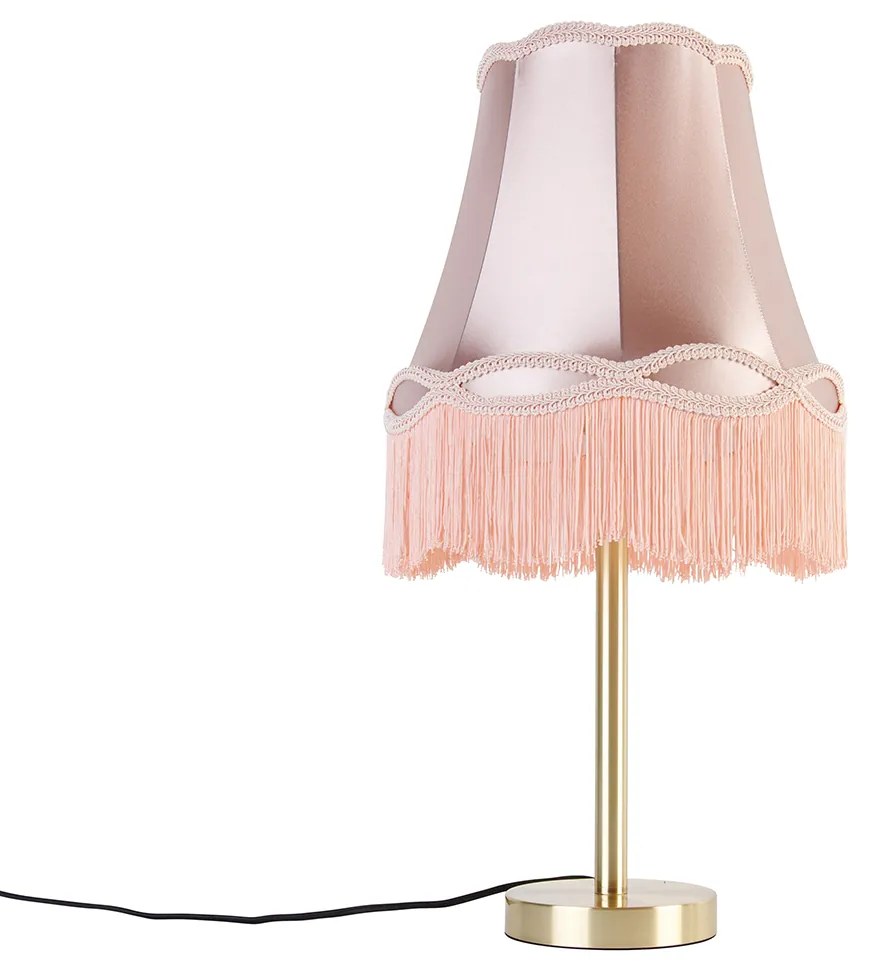 Klasická stolná lampa mosadz s tienidlom Granny ružová 30 cm - Simplo