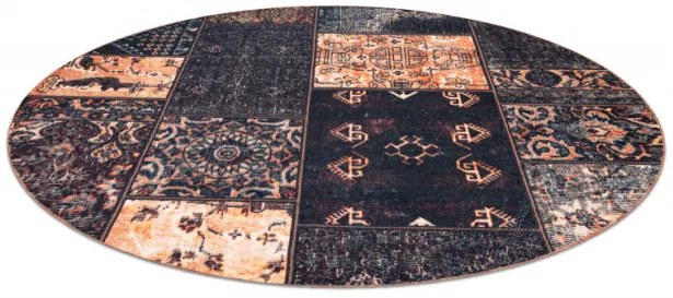 Koberec ANTIKA Ancient Chocolate patchwork čierny / terakota