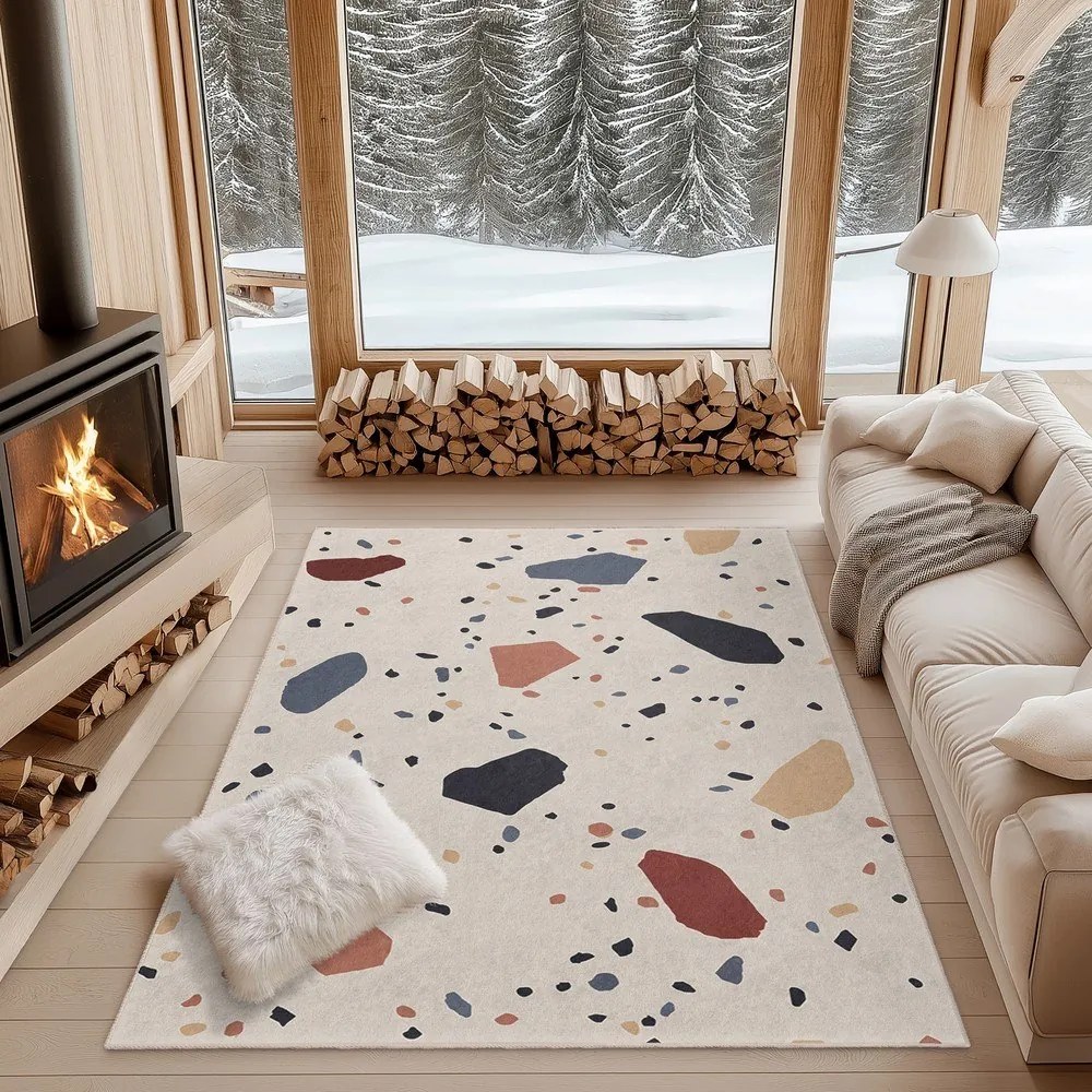 Krémový prateľný koberec 80x150 cm Cracked Terrazzo – Mila Home