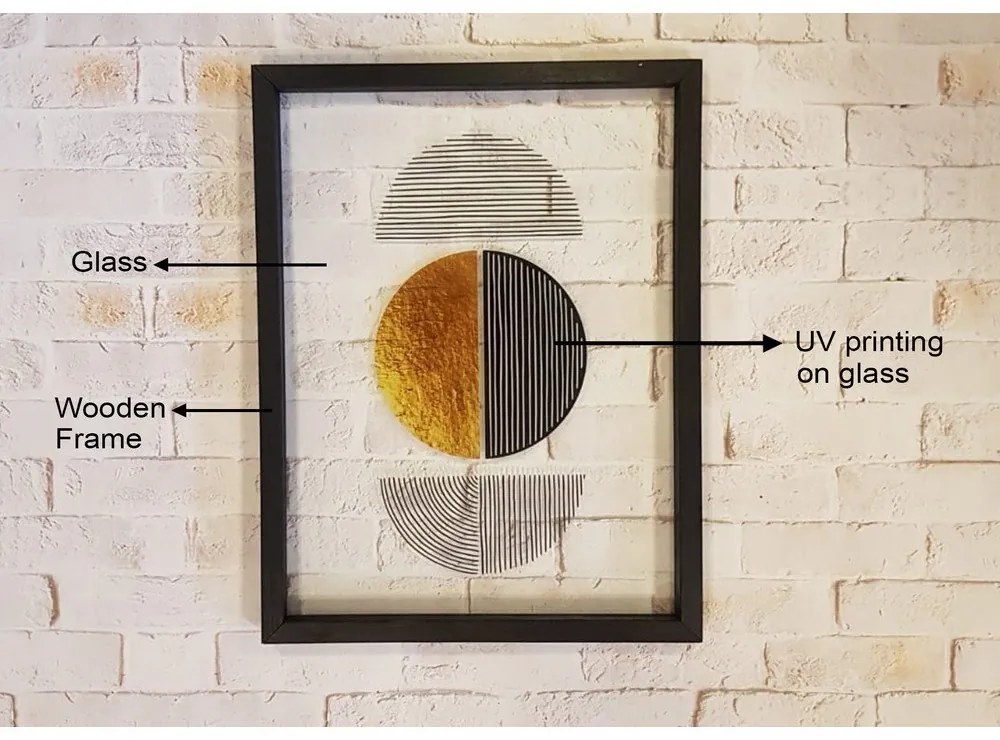 Sklenený obraz v čiernom ráme Vavien Artwork Shapes II., 32 x 42 cm