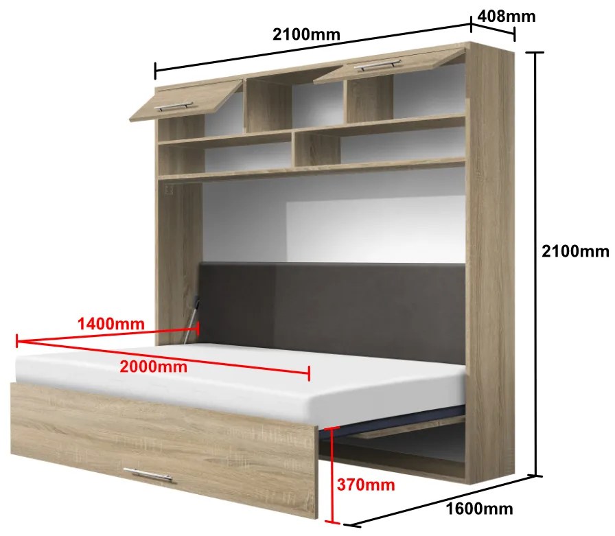 Nabytekmorava Sklápacia posteľ VS1056 MAX, 200x140cm farba lamina: dub amalfi/biele dvere, Varianta dverí: lesklé