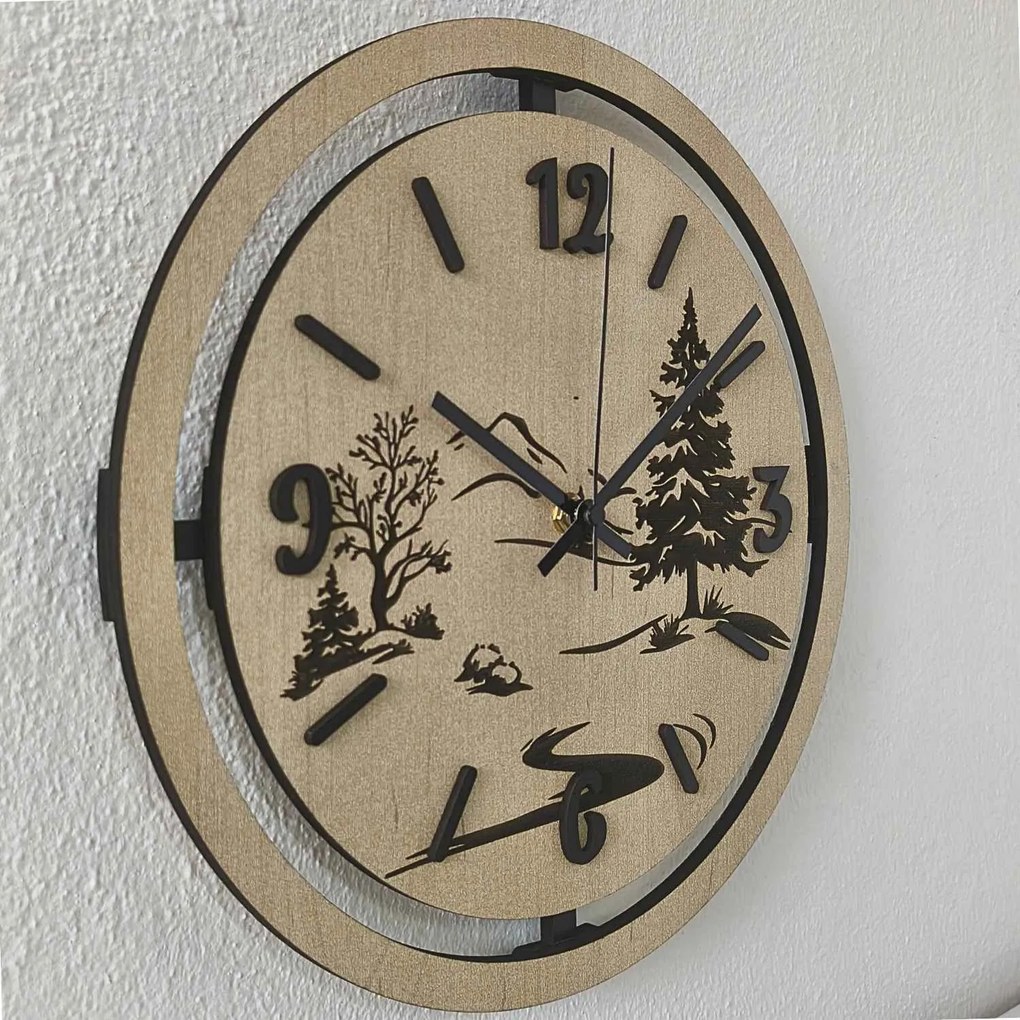 Nástenné hodiny Lesná krajina gravírované | PUPOU: HDF - Javor 30 cm 4795-115320 HDF0607
