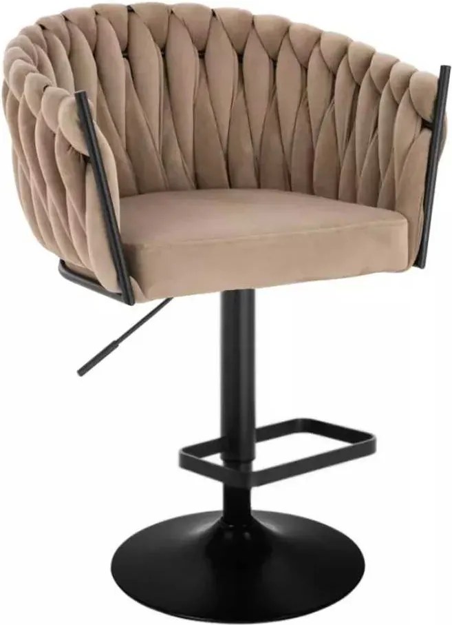 LuxuryForm DESIGN Barová stolička NORDEN VELUR na čiernom tanieri - latte