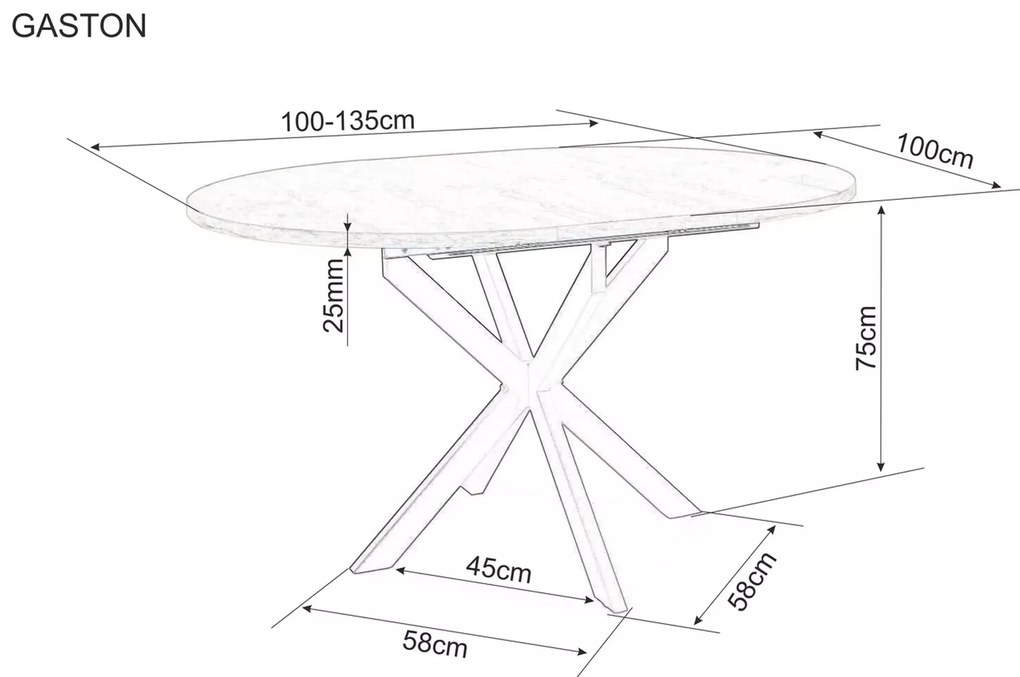 Rozkladací jedálenský stôl GASTON 100(135)X100 cm, dekor dub artisan