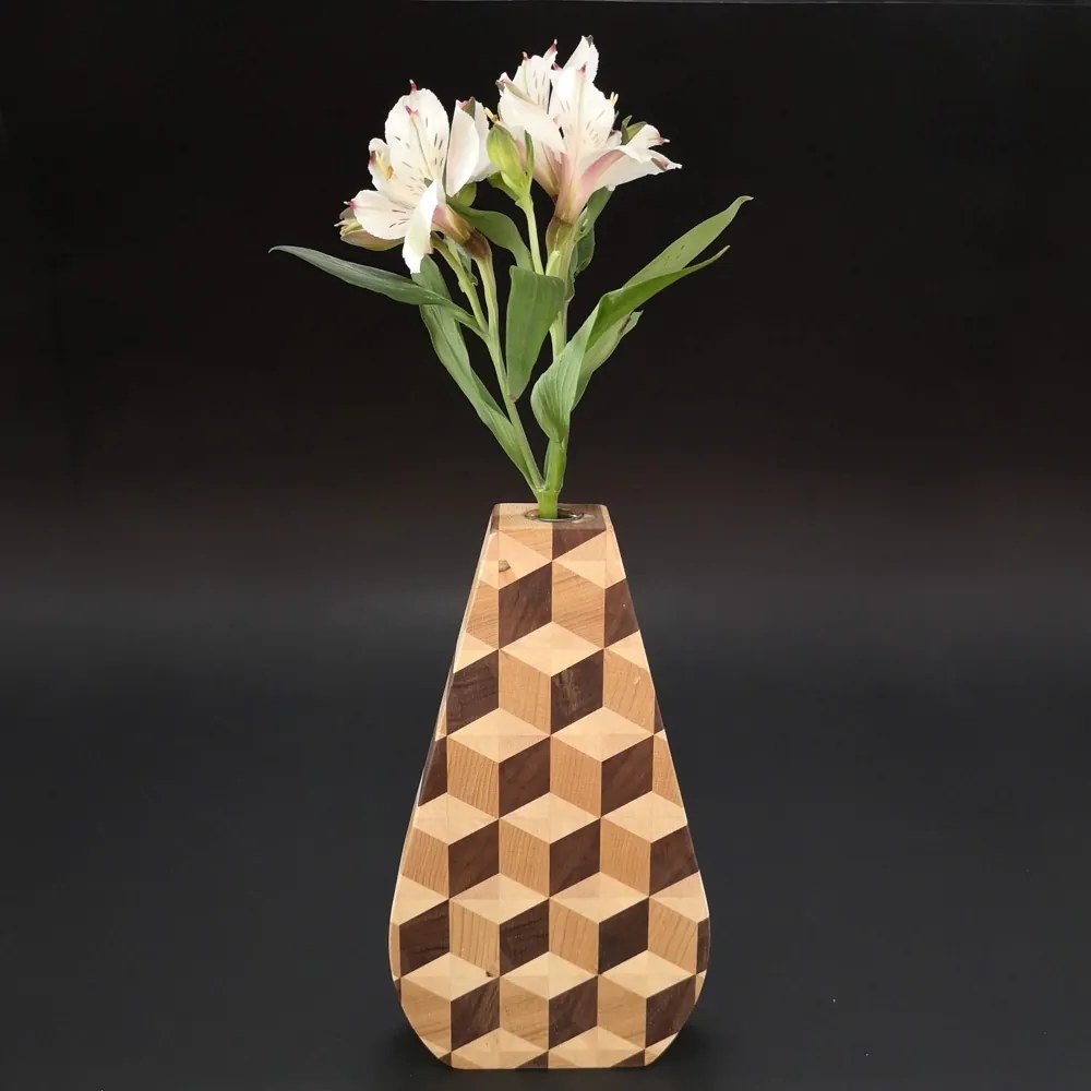 AMADEA Drevená váza mozaika, masívne drevo - škárovka z troch drevín, výška 23 cm
