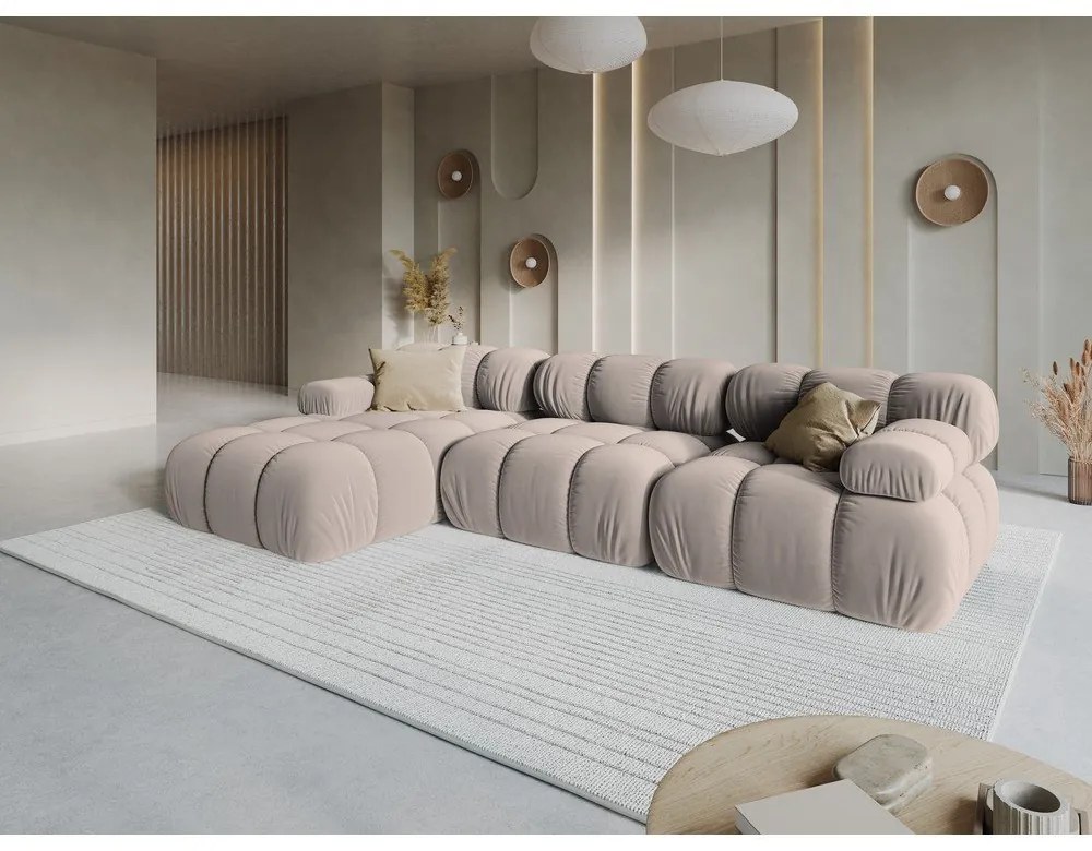 Svetlohnedá zamatová modulárna rohová pohovka (ľavý roh) Bellis – Micadoni