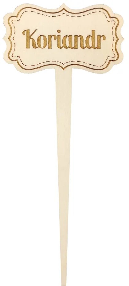 AMADEA Drevený zápich - ceduľka na bylinky Koriander, výška 20 cm, český výrobok