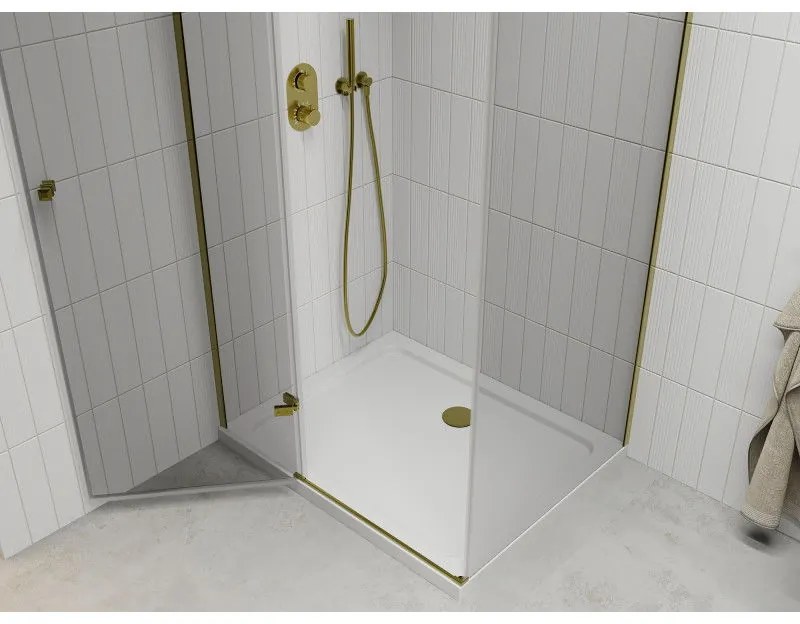 Mexen Roma, sprchovací kút 80 (dvere) x 70 (stena) cm, 6mm číre sklo, zlatý profil + slim sprchová vanička 5cm, 854-080-070-50-00-4010