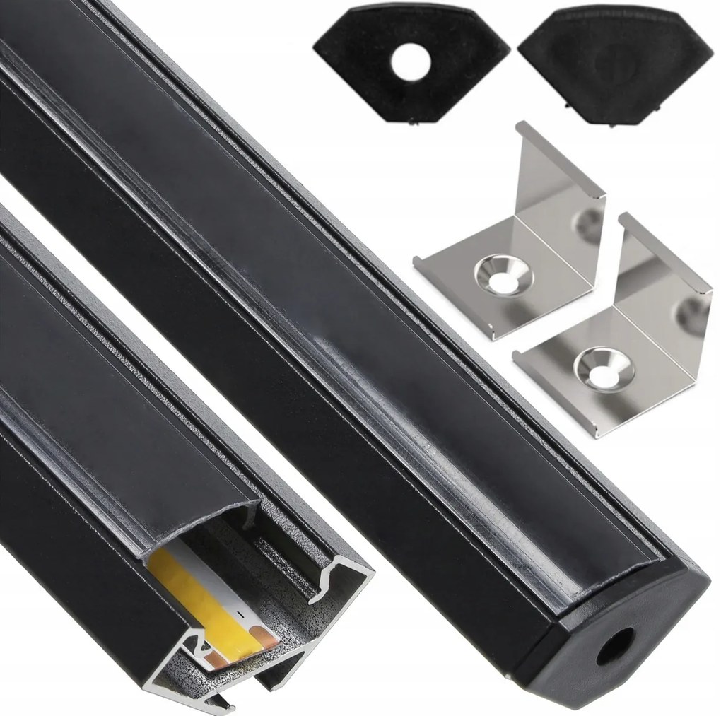 BERGE LED hliníkový profil rohový 1m čierny - sada