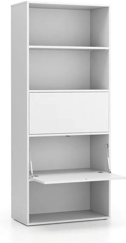 Vysoký kancelársky policový regál LAYERS, 2 boxy, 800 x 400 x 1905, biela