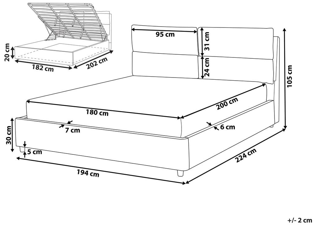 Zamatová posteľ s úložným priestorom 180 x 200 cm svetlosivá BATILLY Beliani