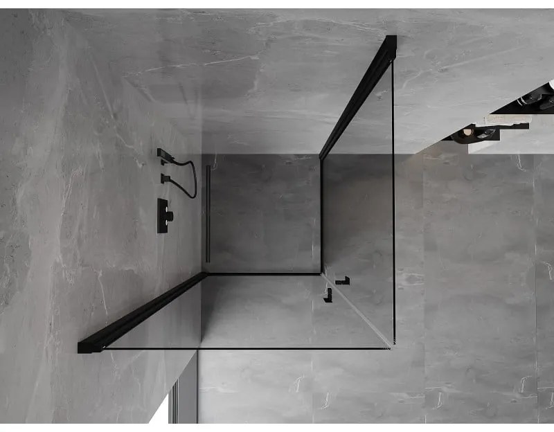 Mexen Mist-B Duo, 2-krídlový výklopný sprchový kút 95 x 95 cm, číre sklo, čierny profil, 8A2-095-095-70-00