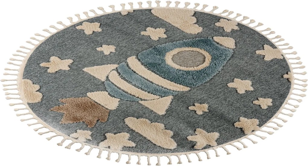 Detský kusový koberec My Fano 391 Spac kruh, 133x133 (priemer) kruh, modrá, detská izba, Obsession