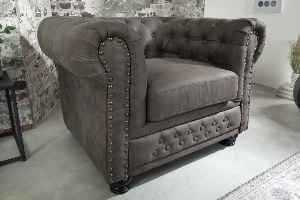 Luxusné kreslo Chesterfield Vintage sivé