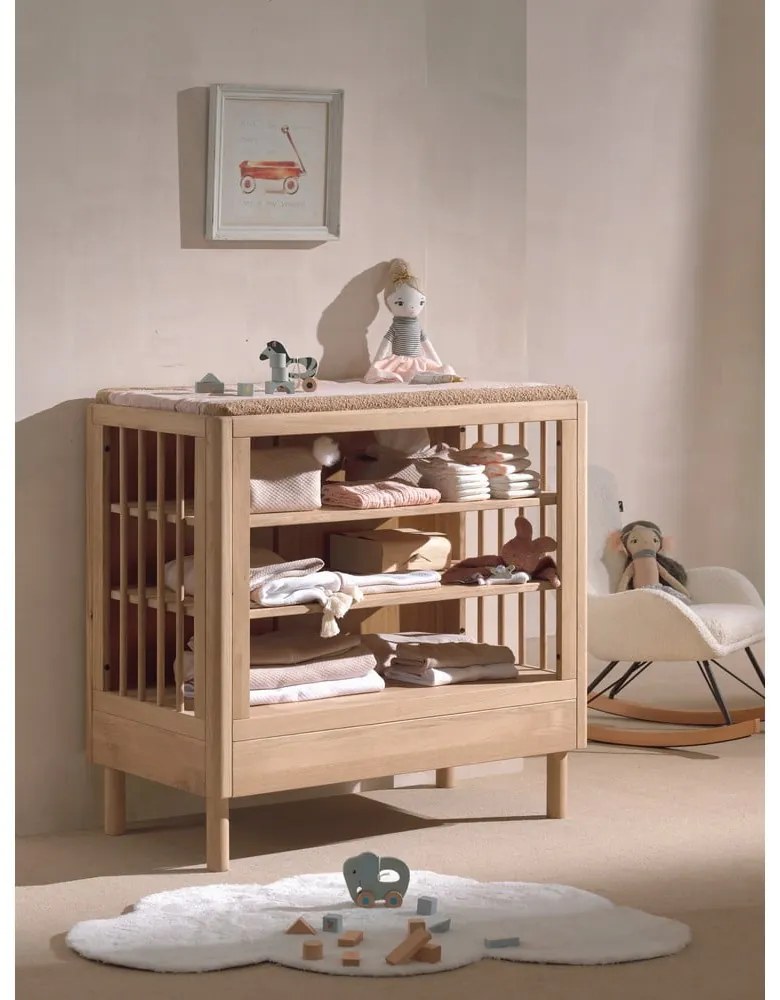 Detská komoda z dubového dreva s prebaľovacím pultom v prírodnej farbe 100x95x55 cm Forrest – Vipack