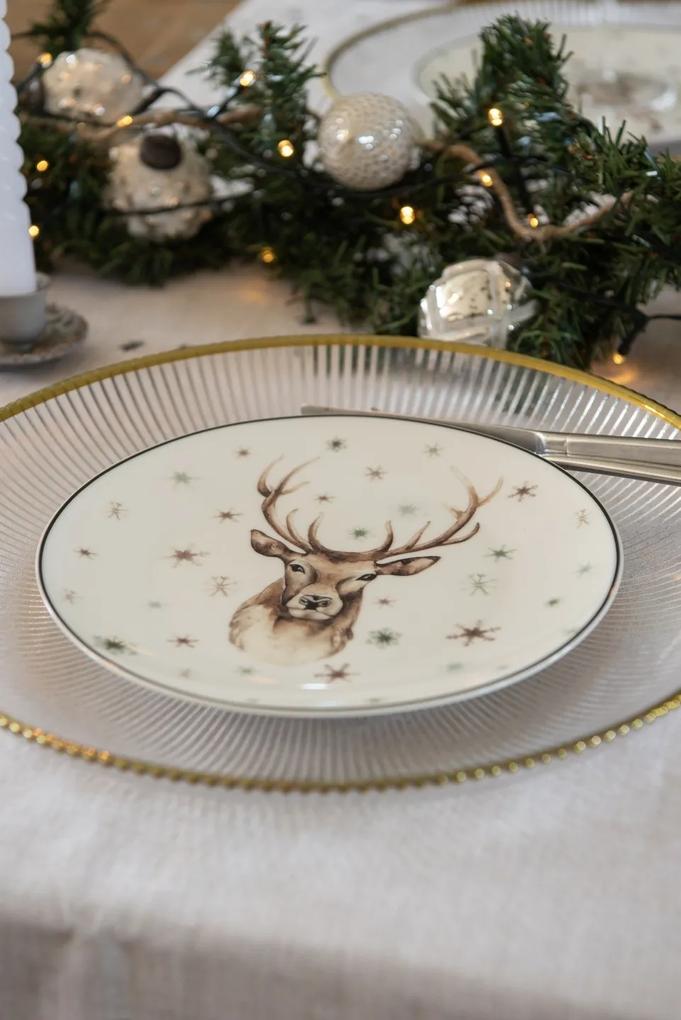 Dezertný porcelánový zimný tanierik s jeleňom Reindeer - Ø 21*2 cm