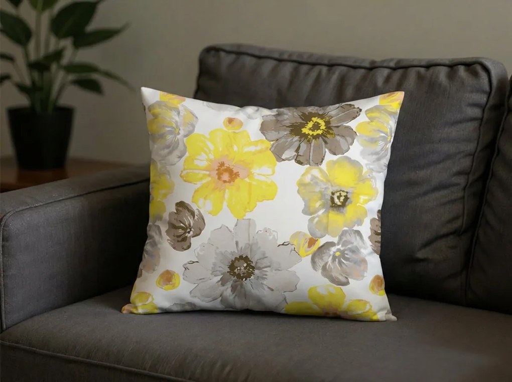 Sada 2 ks dekoračných obliečok na vankúš z mikrovlákna FEONELLE 45x45 cm, žlto-sivá