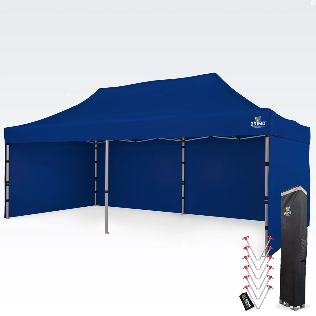 BRIMO Nožnicový párty stan PREMIUM ALU 4x8 m s 3 stenami modrý