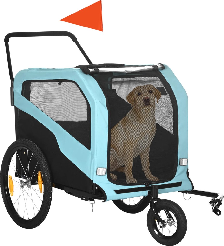 PawHut 2-v-1 Psí Príves, Príves na Bicykel pre Psy, Psí Vozík s Reflektormi, Psí Buggy max. 30 kg, Psí Príves na Bicykel pre Veľké Psy, Oxfordská Tkan
