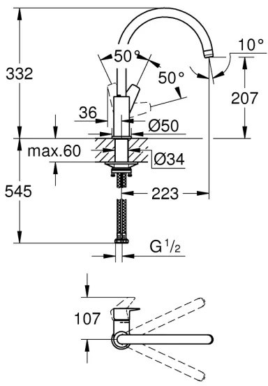 GROHE 31233001 - Drezová batéria START, lesklý chróm