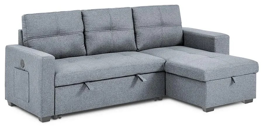 Univerzálna rohová rozkladacia sedacia súprava Catini PORTIVA s úložným priestorom a USB sivá