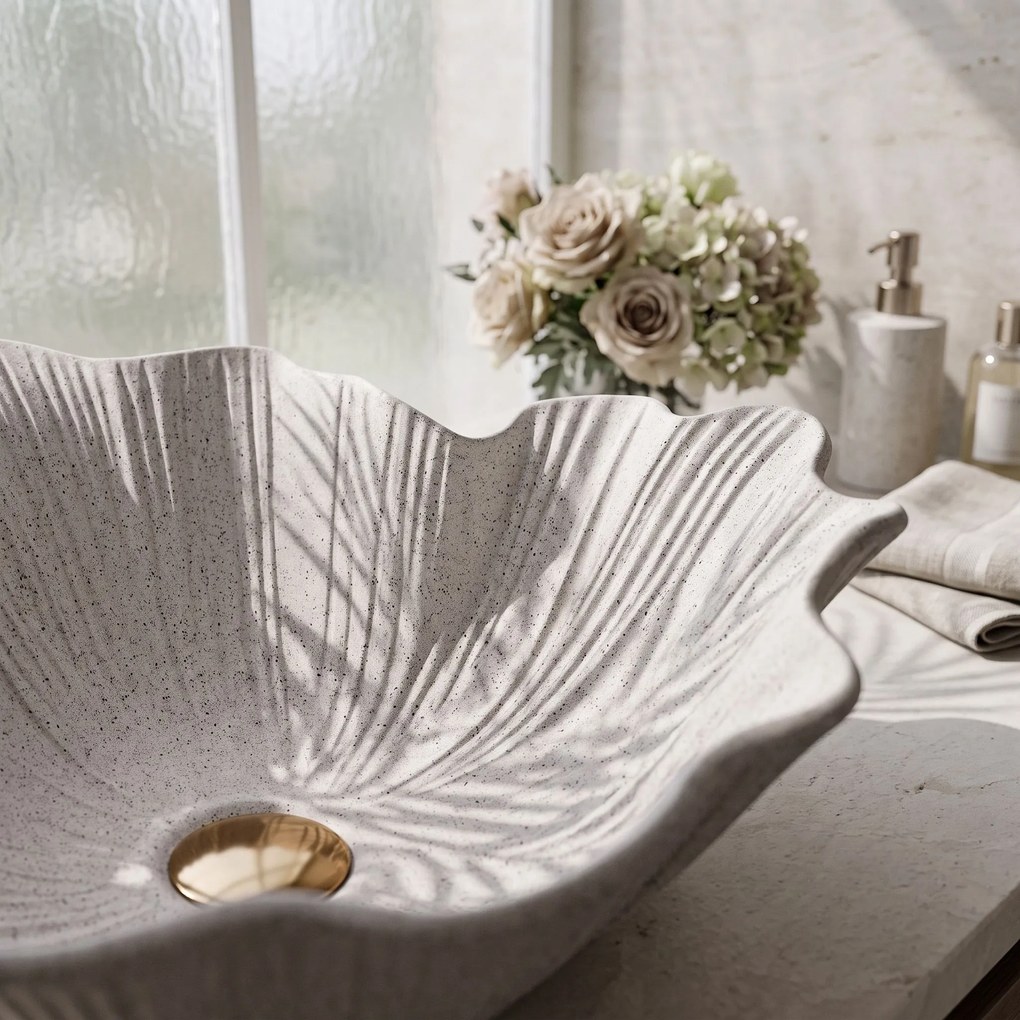 Rea Flower Beige, umývadlo na dosku, 47,5 × 40 cm, béžová matná, REA-U7888