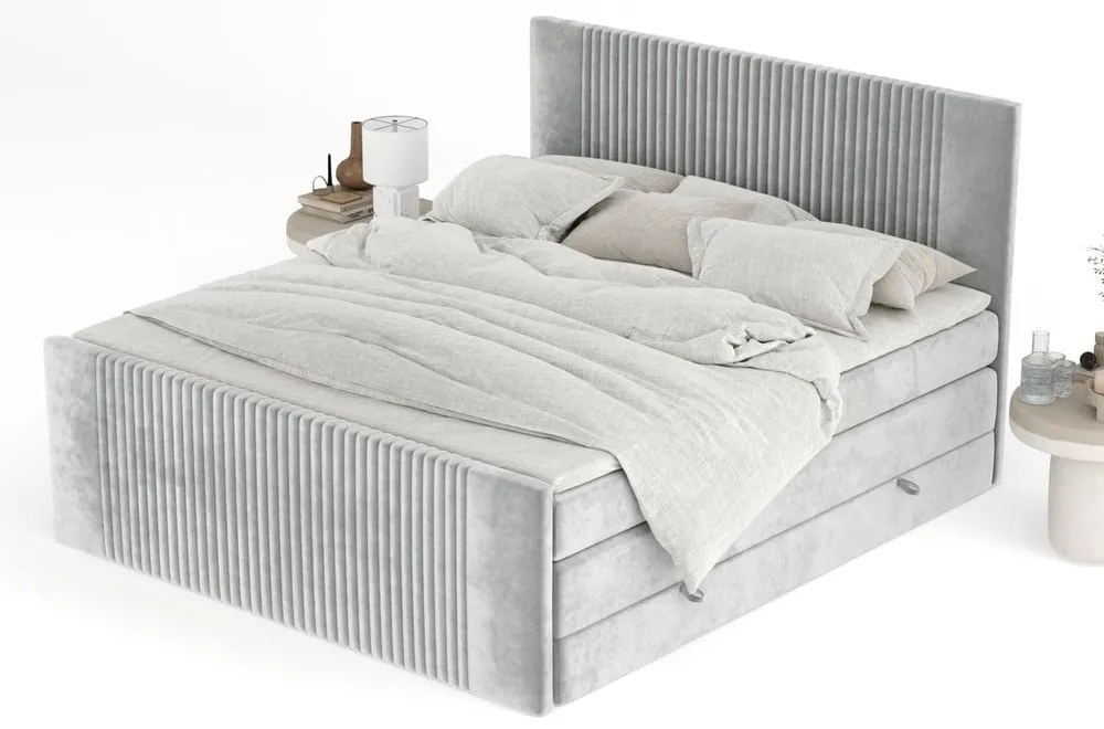 Svetlosivá boxspring posteľ s úložným priestorom 140x200 cm Bergamo – Maison de Rêve