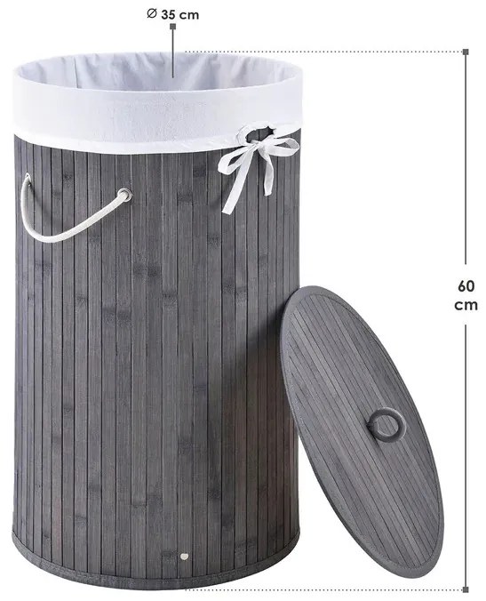 InternetovaZahrada Bambusový kôš na prádlo Curly Round 55 L - sivý