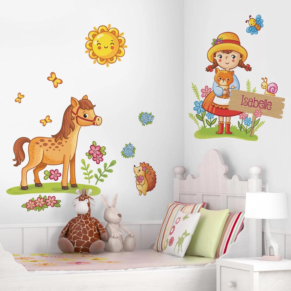 Samolepka na stenu Dievčatko a koník