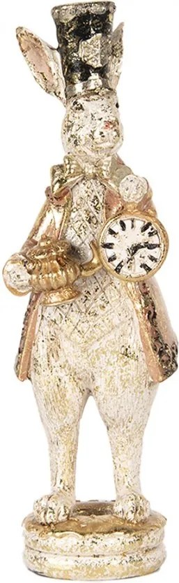 Dekorácia králik v klobúku as hodinami so zlatým ligotom - 6*8*20 cm