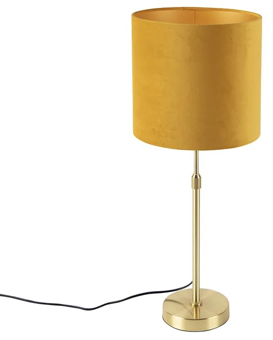 Stolná lampa zlatá/mosadzná so žltým zamatovým tienidlom 25 cm - Parte