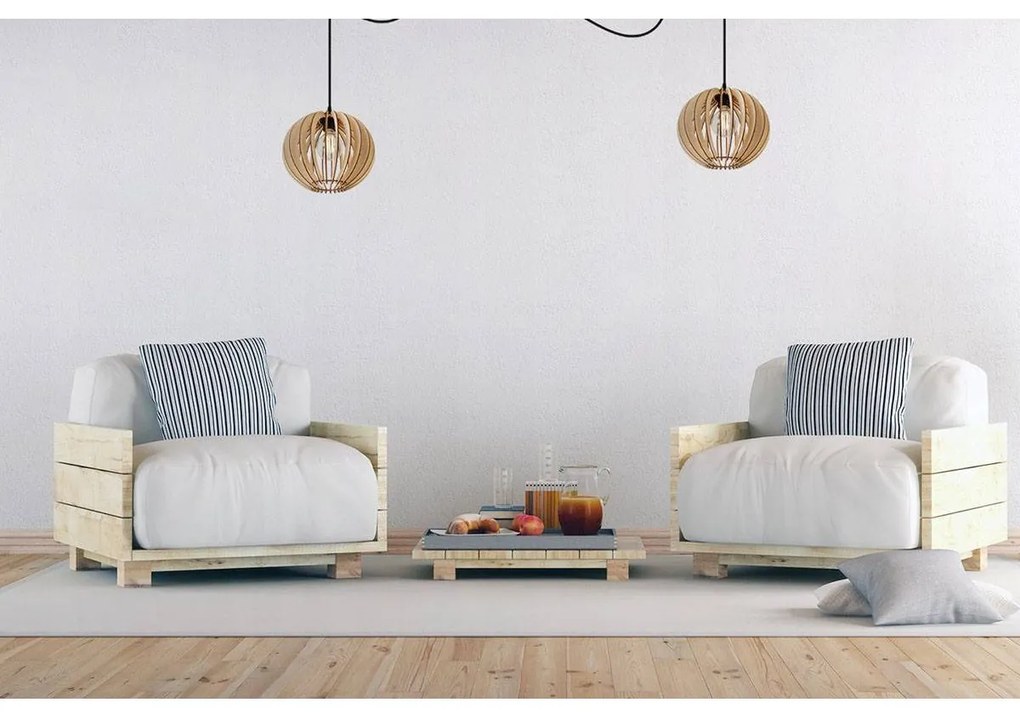 Závesné svietidlo Timber Spider 2, 2x drevené tienidlo