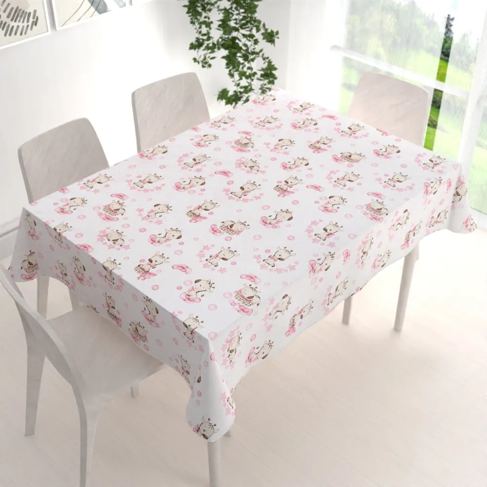 Biante Detský bavlnený obdĺžnikový obrus Sandra SA-438 Ružové žirafy na bielom 50x100 cm