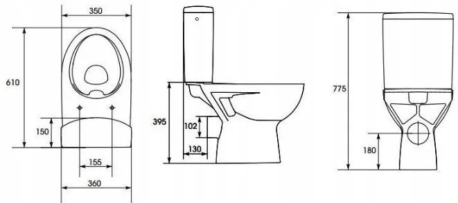 Cersanit Parva CleanOn, kombi wc so splachovaním 3/5l, horizontálny odtok, prívod vody z boku a antibakteriálnym sedátkom z duroplastu, biela, K27-063